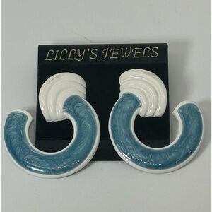 Vintage Blue & White Enamel Earrings by Lilly’s - Classic & Elegant Design